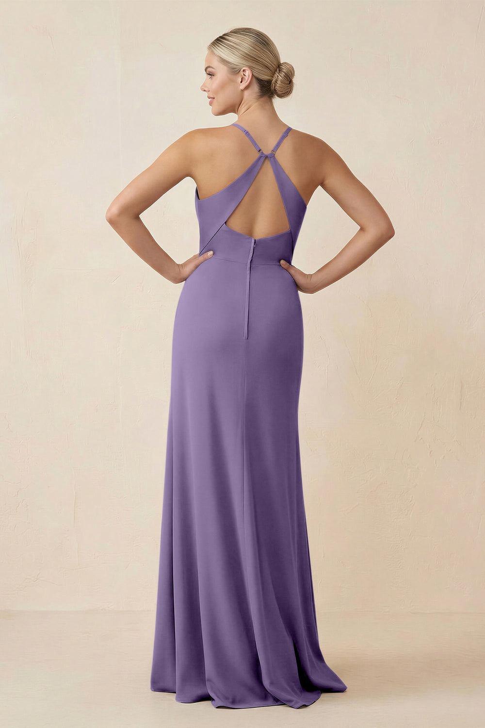 Cami Strap Sheath Ruched Bridesmaid Dress With Slit in Tahiti