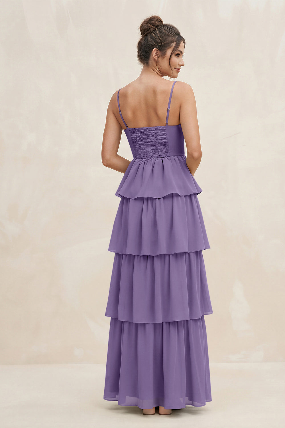 Cami Strap Tiered A-Line Chiffon Bridesmaid Dress in Tahiti
