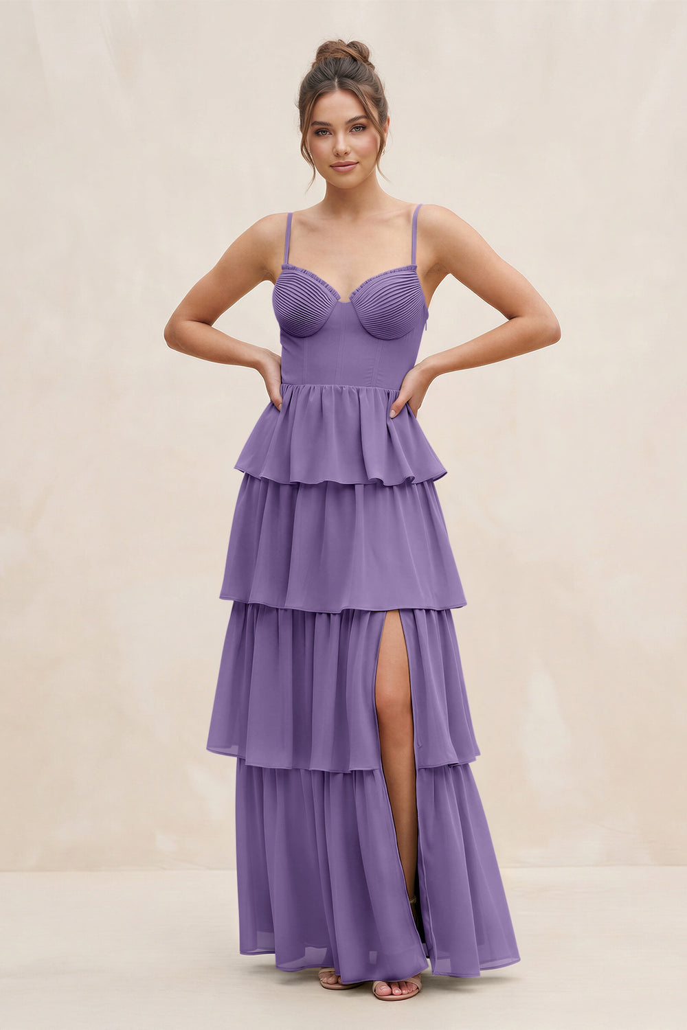 Cami Strap Tiered A-Line Chiffon Bridesmaid Dress in Tahiti