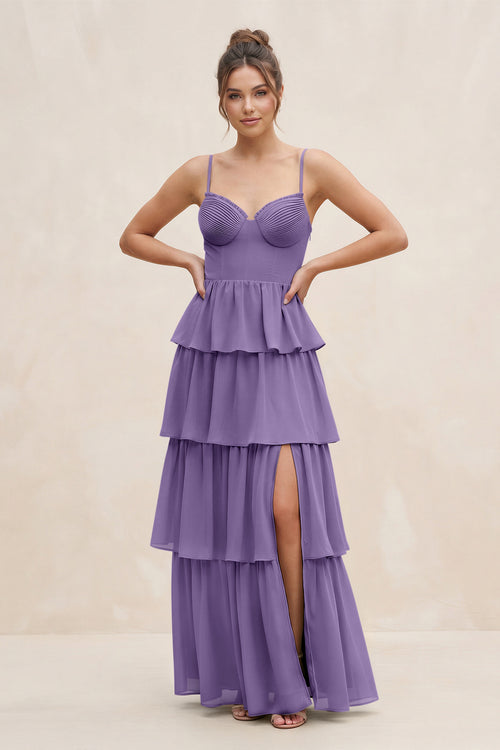 Tahiti Cami Strap Tiered A-Line Chiffon Bridesmaid Dress | KISSBRIDAL