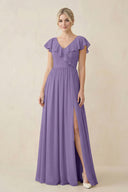 Tahiti Cap Sleeve A-Line Ruffled Chiffon Bridesmaid Dress | KISSBRIDAL