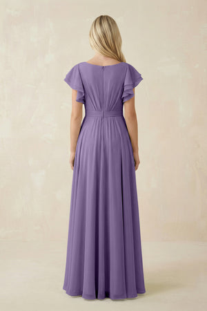 Tahiti Cap Sleeve Ruffled A-Line Chiffon Bridesmaid Dress (2) | KISSBRIDAL