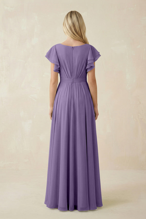 Tahiti Cap Sleeve Ruffled A-Line Chiffon Bridesmaid Dress (2) | KISSBRIDAL