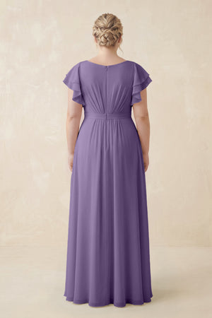 Tahiti Cap Sleeve Ruffled A-Line Chiffon Bridesmaid Dress (2) | KISSBRIDAL