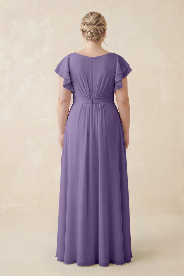 Tahiti Cap Sleeve Ruffled A-Line Chiffon Bridesmaid Dress (2) | KISSBRIDAL