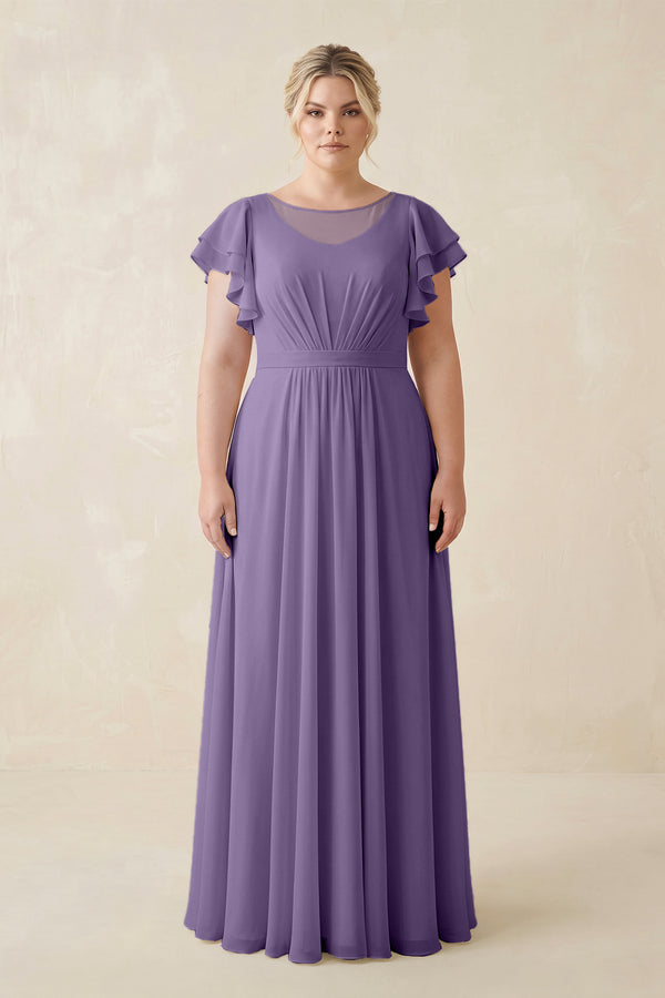 Tahiti Cap Sleeve Ruffled A-Line Chiffon Bridesmaid Dress | KISSBRIDAL