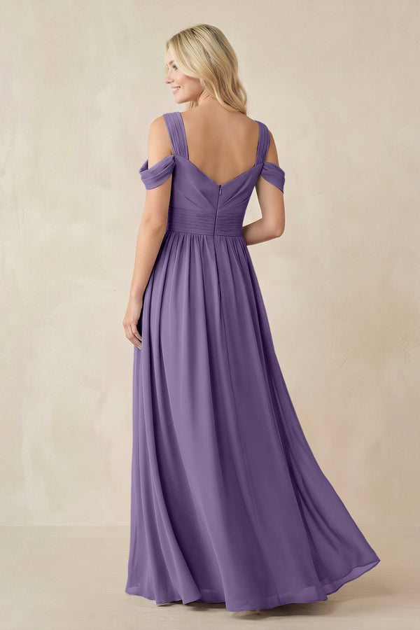 Tahiti Chiffon A-Line Bridesmaid Dress with Slit (2) | KISSBRIDAL