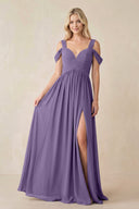 Tahiti Chiffon A-Line Bridesmaid Dress with Slit | KISSBRIDAL