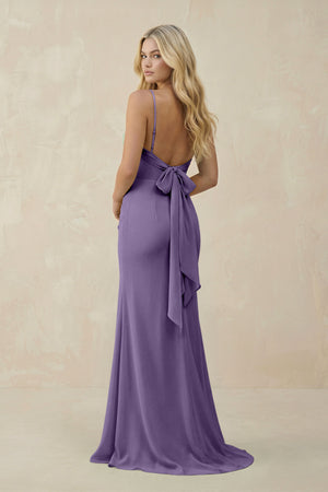 Tahiti Cowl Neck Sheath Chiffon Bridesmaid Dress with Corset (2) | KISSBRIDAL