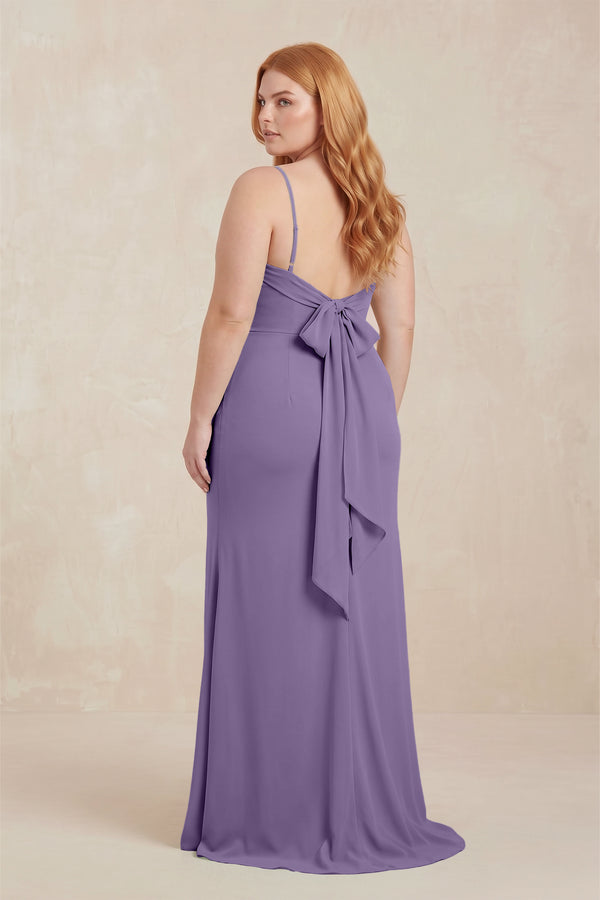 Tahiti Cowl Neck Sheath Chiffon Bridesmaid Dress with Corset (2) [sizeplus]  | KISSBRIDAL
