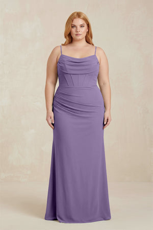 Tahiti Cowl Neck Sheath Chiffon Bridesmaid Dress with Corset [sizeplus]  | KISSBRIDAL
