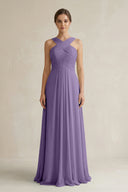 Tahiti Cross Halter Chiffon A-Line Pleated Bridesmaid Dress | KISSBRIDAL