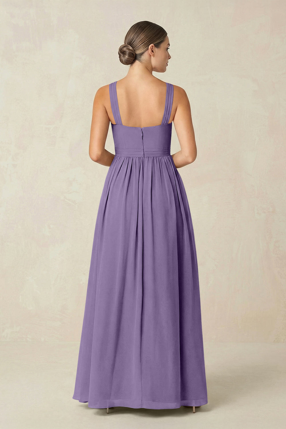 Cross Halter Neck Chiffon A-Line Bridesmaid Dress With Slit in Tahiti
