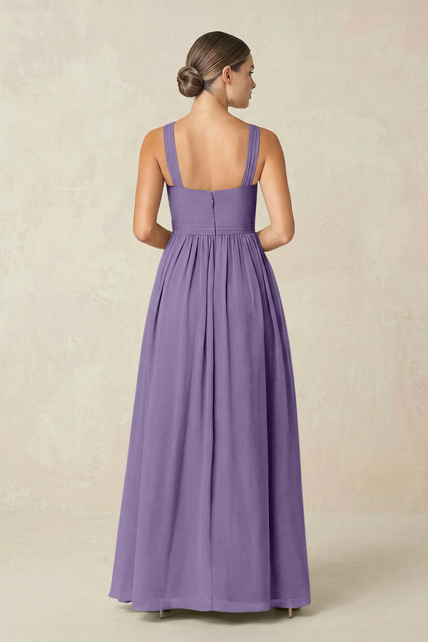 Tahiti Cross Halter Neck Chiffon A-Line Bridesmaid Dress With Slit (2) | KISSBRIDAL