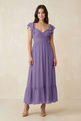 Tahiti Flutter Sleeve Sweetheart A-Line Chiffon Bridesmaid Dress | KISSBRIDAL