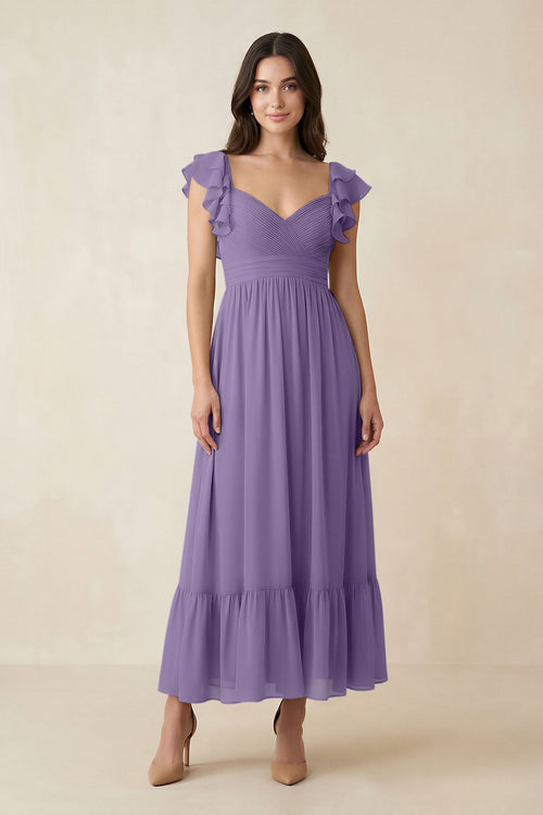 Tahiti Flutter Sleeve Sweetheart A-Line Chiffon Bridesmaid Dress | KISSBRIDAL