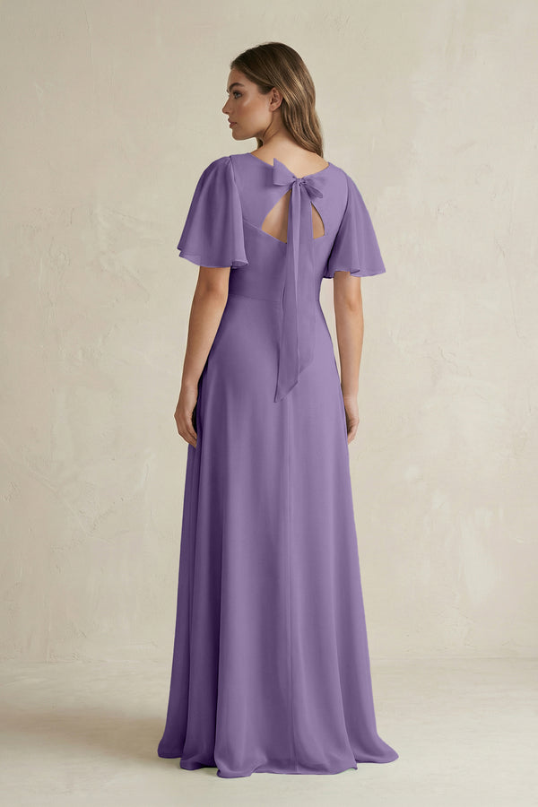 Tahiti Flutter Sleeve V-Neck A-Line Chiffon Bridesmaid Dress (2) | KISSBRIDAL