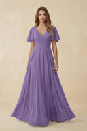 Tahiti Flutter Sleeve V-Neck Chiffon A-Line Bridesmaid Dress | KISSBRIDAL