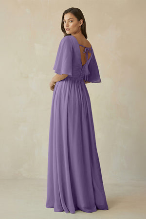 Tahiti Half Sleeve V-Neck A-Line Chiffon Bridesmaid Gown (2) | KISSBRIDAL