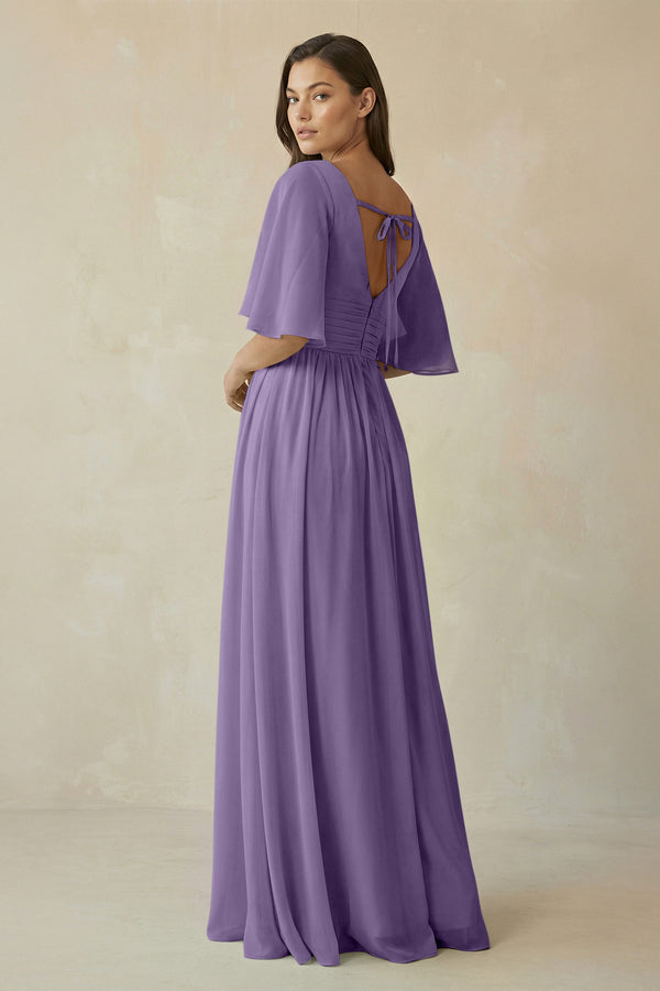 Tahiti Half Sleeve V-Neck A-Line Chiffon Bridesmaid Gown (2) | KISSBRIDAL