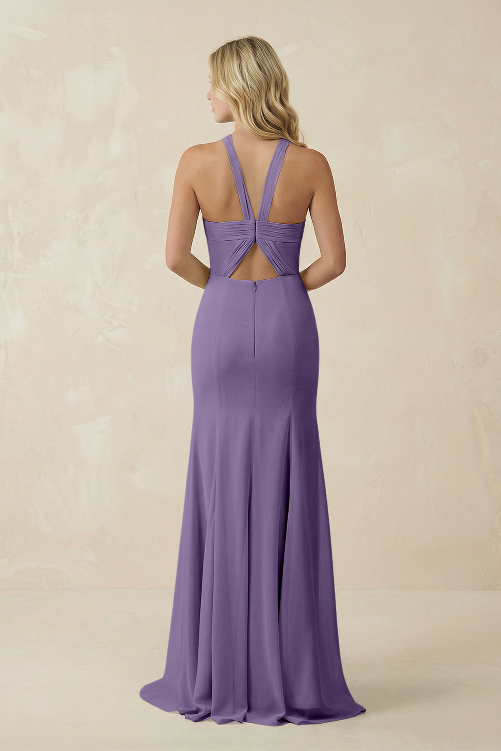 Halter Chiffon Mermaid Ruched Bridesmaid Dress in Tahiti