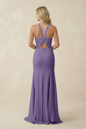 Tahiti Halter Chiffon Mermaid Ruched Bridesmaid Dress (2) | KISSBRIDAL