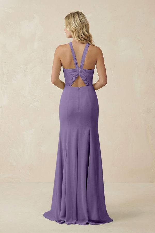 Tahiti Halter Chiffon Mermaid Ruched Bridesmaid Dress (2) | KISSBRIDAL