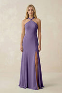 Tahiti Halter Chiffon Mermaid Ruched Bridesmaid Dress | KISSBRIDAL