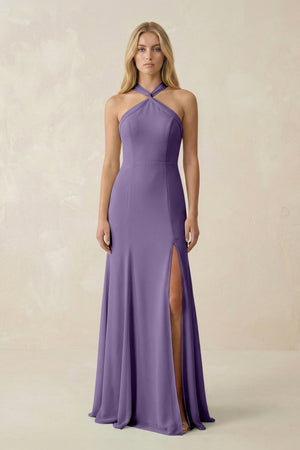 Tahiti Halter Chiffon Mermaid Ruched Bridesmaid Dress | KISSBRIDAL