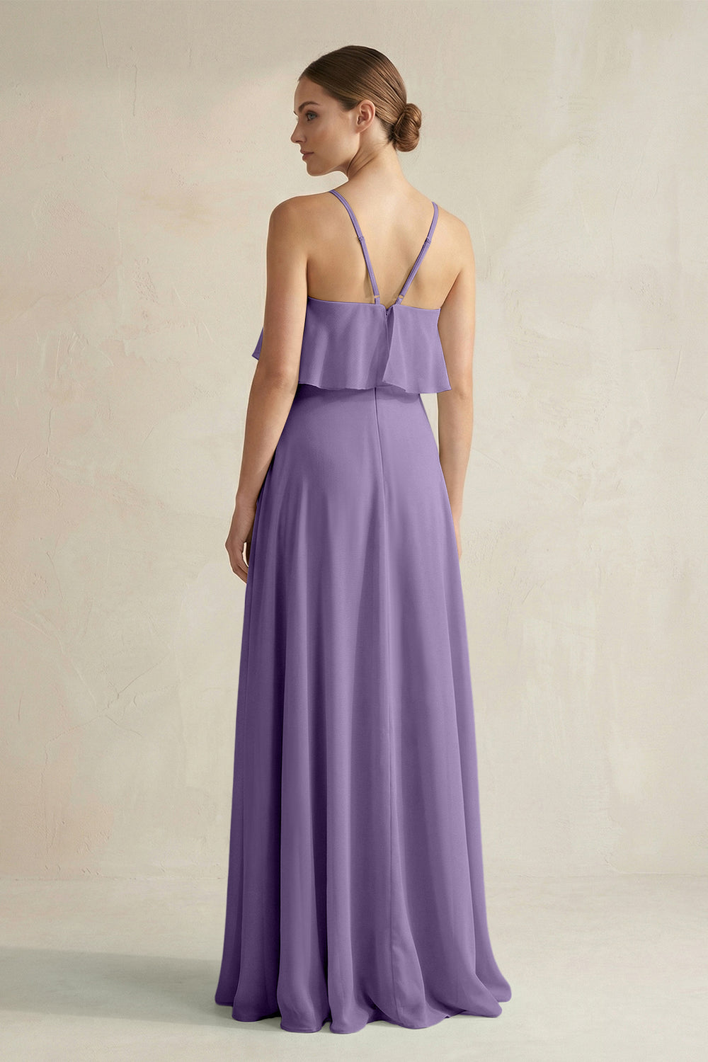 Halter Neck A-Line Chiffon Bridesmaid Dress with Keyhole in Tahiti