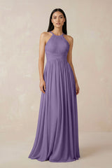 Tahiti Halter Neck A-Line Chiffon Bridesmaid Dress | KISSBRIDAL