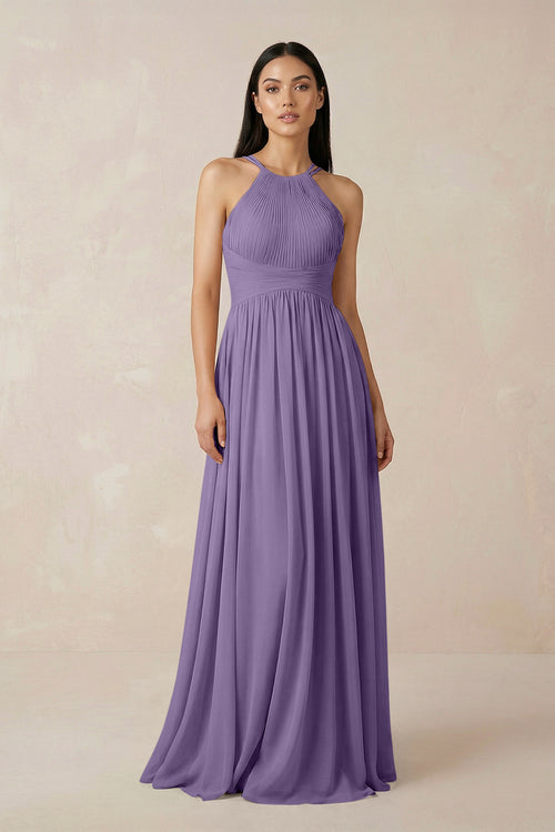 Tahiti Halter Neck A-Line Chiffon Bridesmaid Dress | KISSBRIDAL