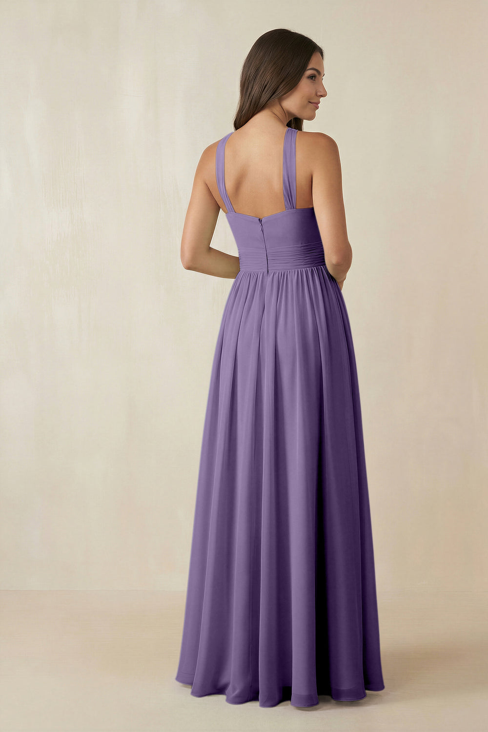 Halter Neck Ruched A-Line Chiffon Bridesmaid Dress in Tahiti