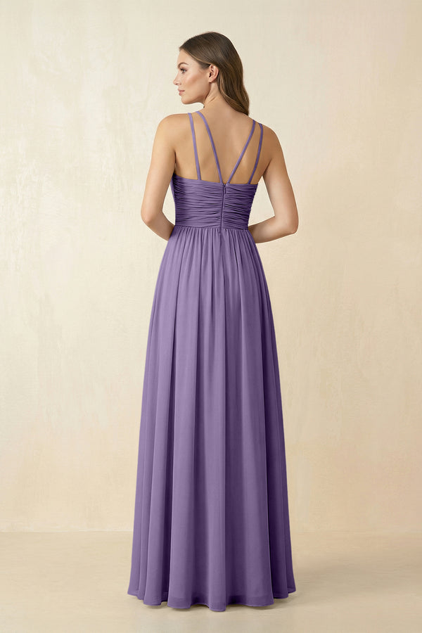 Tahiti Halter Pleated A-Line Chiffon Bridesmaid Dress (2) | KISSBRIDAL