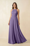 Tahiti Halter Pleated A-Line Chiffon Bridesmaid Dress | KISSBRIDAL