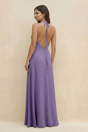 Tahiti Halter Sheath Long Chiffon Bridesmaid Dress (2) | KISSBRIDAL