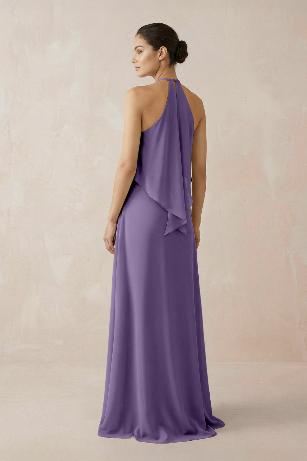 Halter Sheath Ruffled Chiffon Bridesmaid Dress in Tahiti