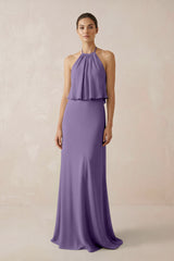 Tahiti Halter Sheath Ruffled Chiffon Bridesmaid Dress | KISSBRIDAL