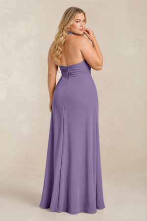 Tahiti High Neck Chiffon Sheath Ruched Bridesmaid Dress (2) [sizeplus] | KISSBRIDAL