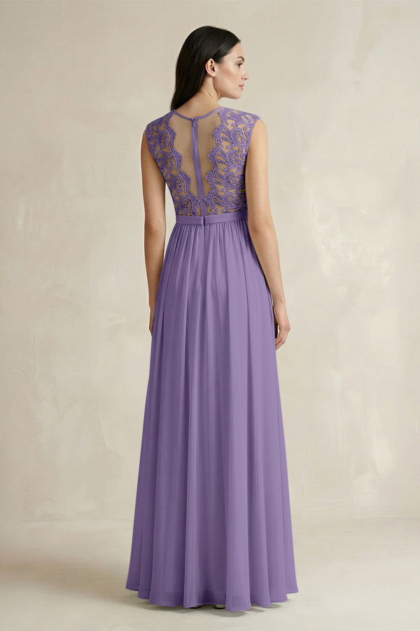 Tahiti Lace Chiffon A-Line Round Neck Bridesmaid Dress (2) | KISSBRIDAL