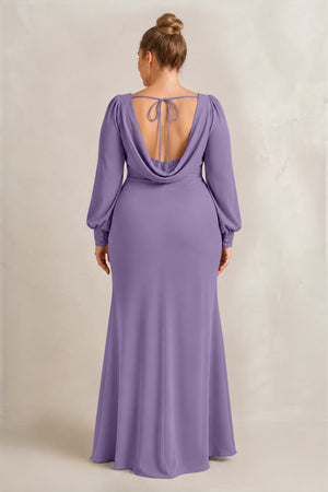 Tahiti Long Sleeve V-Neck Sheath Chiffon Bridesmaid Dress (2) [sizeplus] | KISSBRIDAL