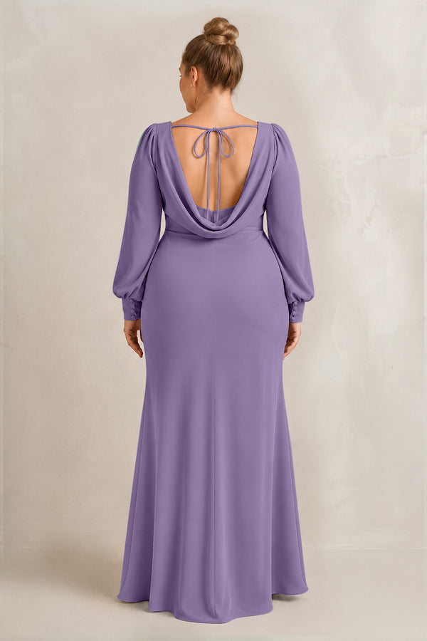 Tahiti Long Sleeve V-Neck Sheath Chiffon Bridesmaid Dress (2) [sizeplus] | KISSBRIDAL