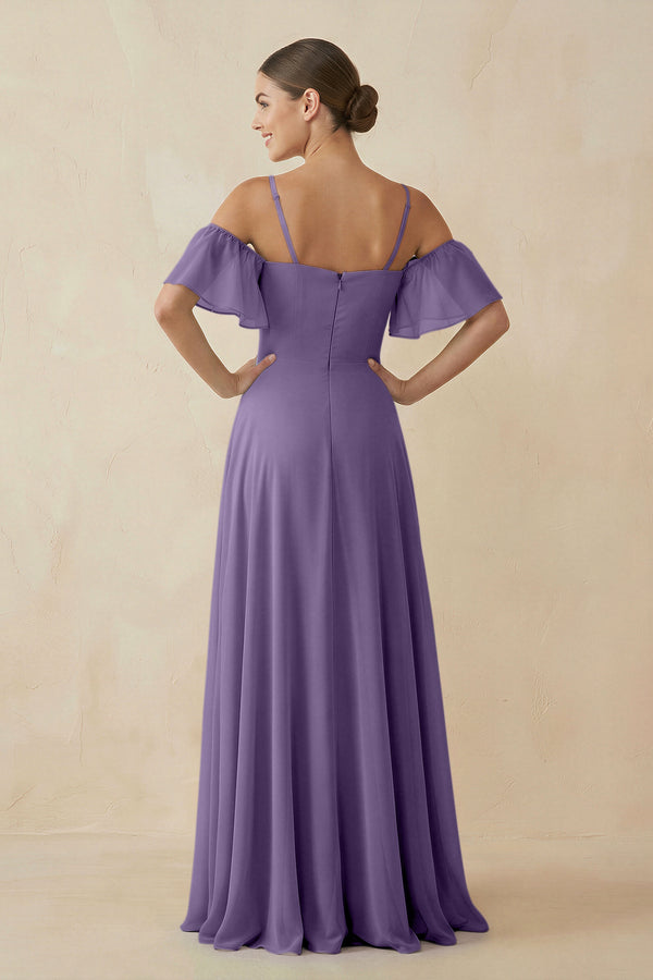 Tahiti Off-the-Shoulder A-Line Chiffon Bridesmaid Dress (2) | KISSBRIDAL