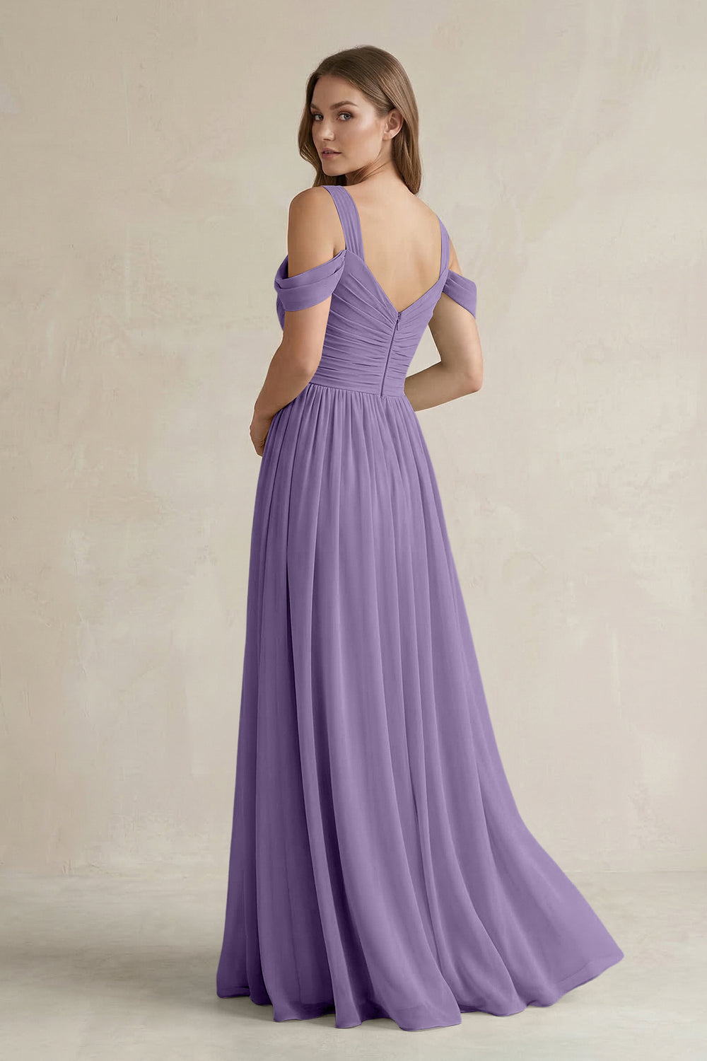 Off-the-Shoulder A-Line Chiffon Bridesmaid Dress With Slit in Tahiti