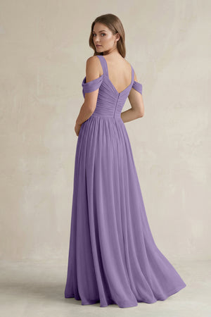 Tahiti Off-the-Shoulder A-Line Chiffon Bridesmaid Dress With Slit (2) | KISSBRIDAL