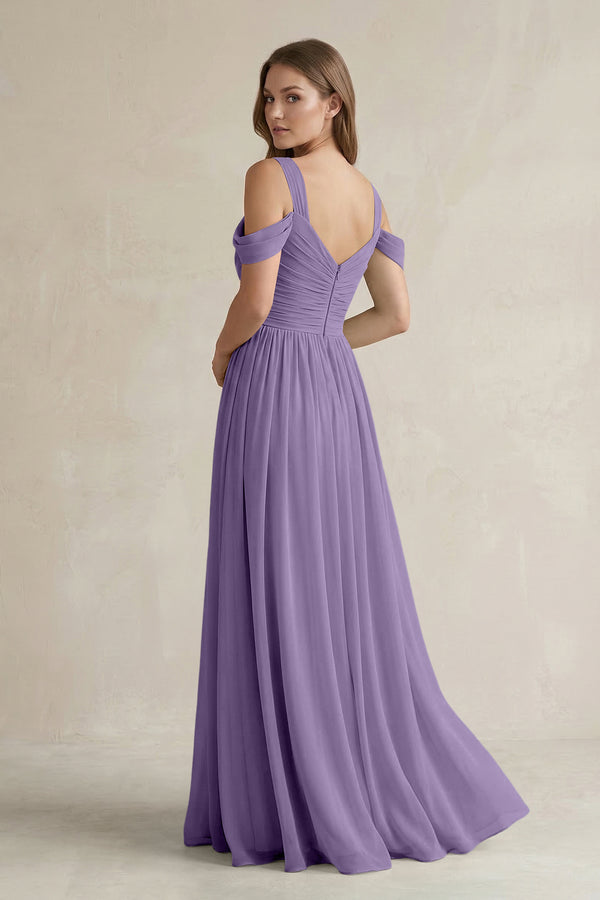 Tahiti Off-the-Shoulder A-Line Chiffon Bridesmaid Dress With Slit (2) | KISSBRIDAL