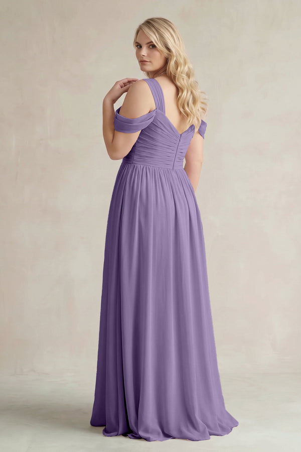 Tahiti Off-the-Shoulder A-Line Chiffon Bridesmaid Dress With Slit (2) | KISSBRIDAL