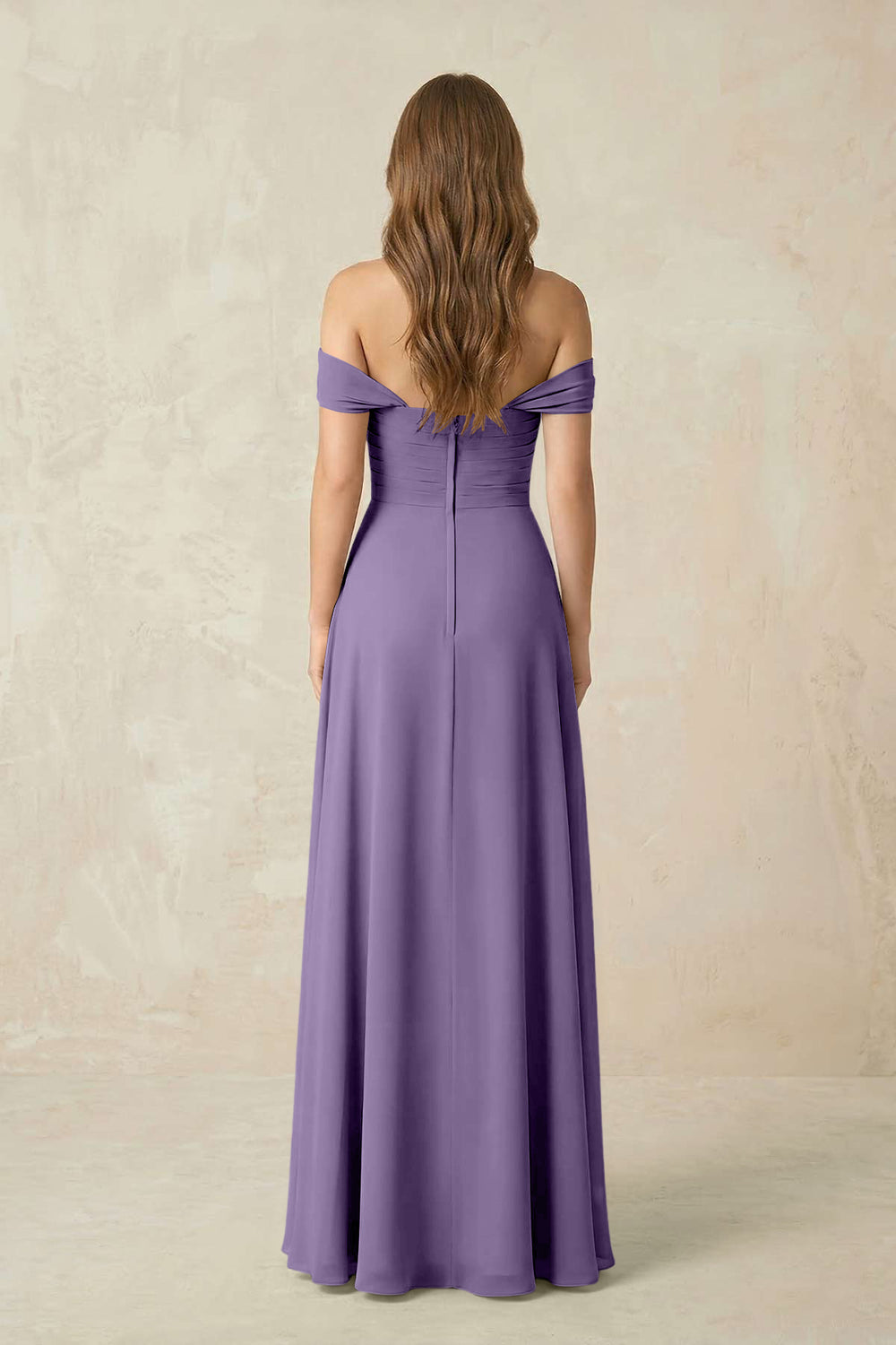 Off-the-Shoulder A-Line Chiffon Pleated Bridesmaid Dress in Tahiti