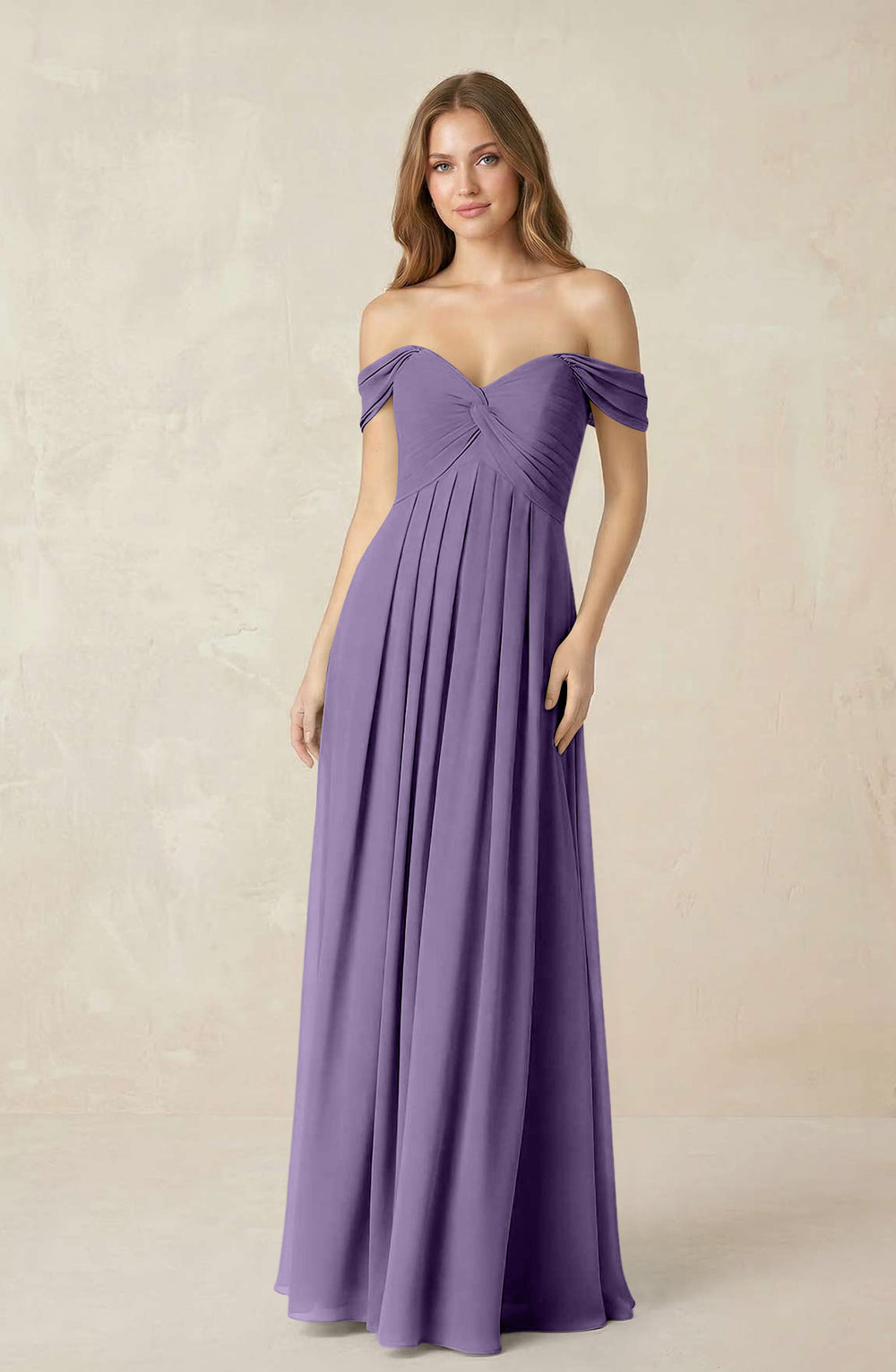 Off-the-Shoulder A-Line Chiffon Pleated Bridesmaid Dress in Tahiti