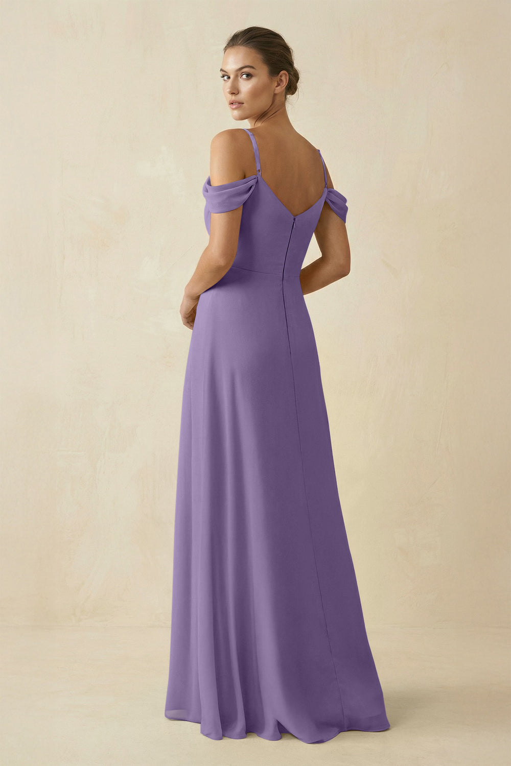 Off-the-Shoulder A-Line Pleated Chiffon Bridesmaid Gown in Tahiti